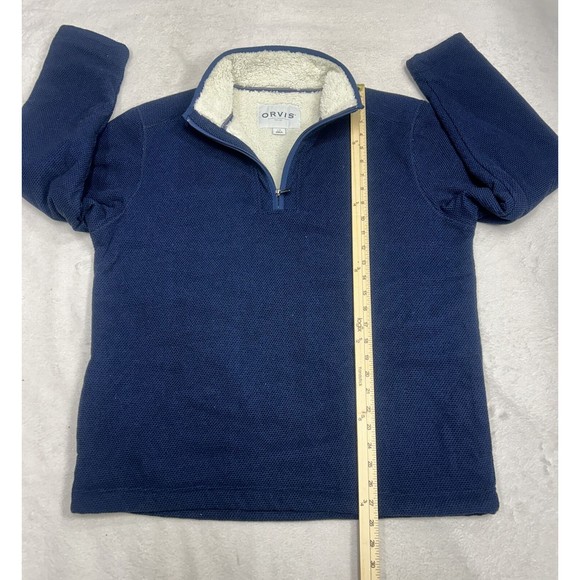 Orvis Pullover Sweater 1/4 Zip Men's Size Large Sherpa Fleece Lined Blue - Picture 6 of 8